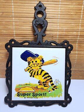 Suzy's Zoo Cast Iron Trivet and Tile Baseball Trivet Vintage 1976 Suzy Spafford